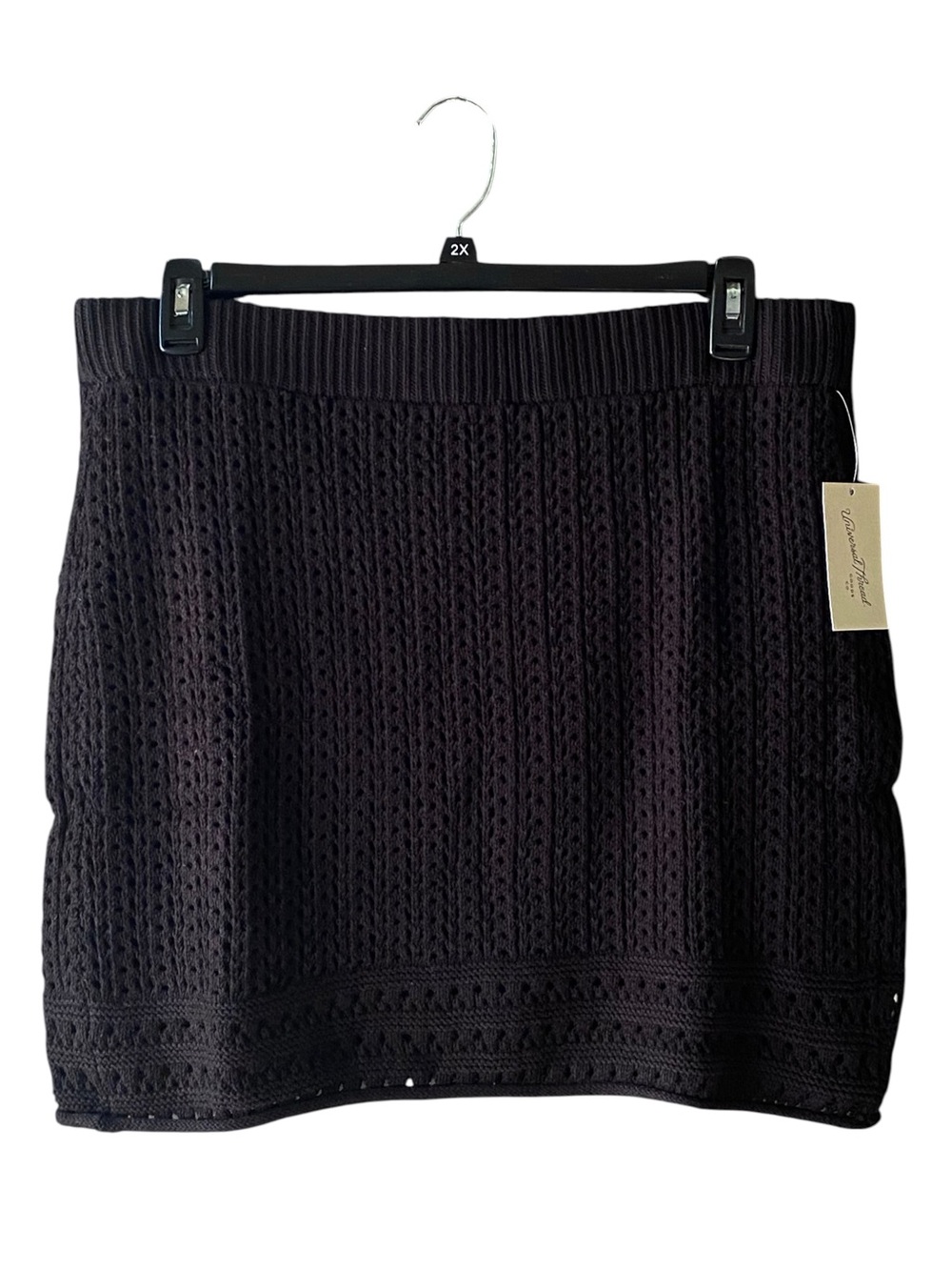 Universal Thread Mini Skirt Black Crochet Knit Lined Boho Womens Size XL NWT
